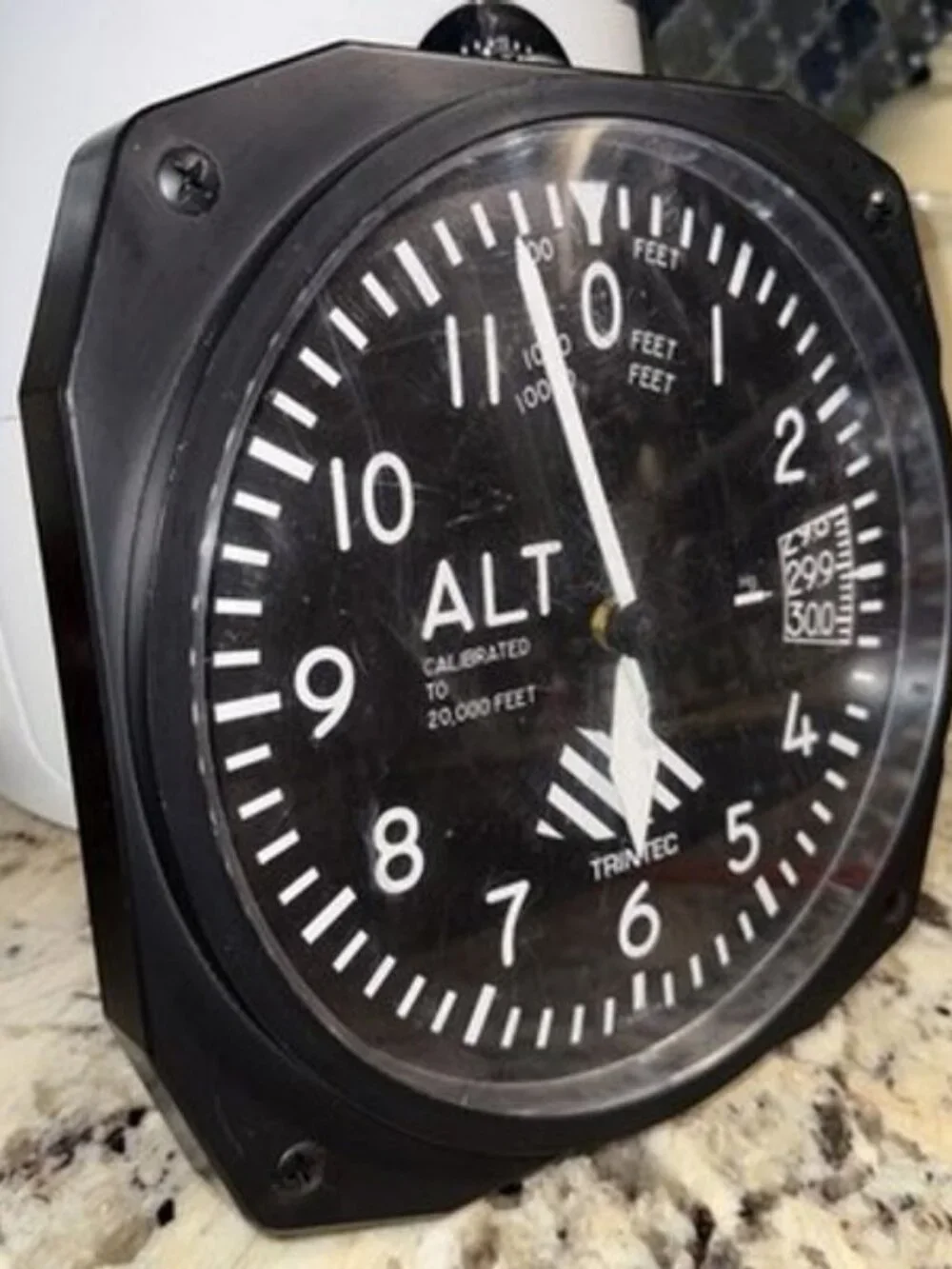 Trintec Black Aviation Airplane Gauge Altitude Altimeter Analog Wall Clock 10”